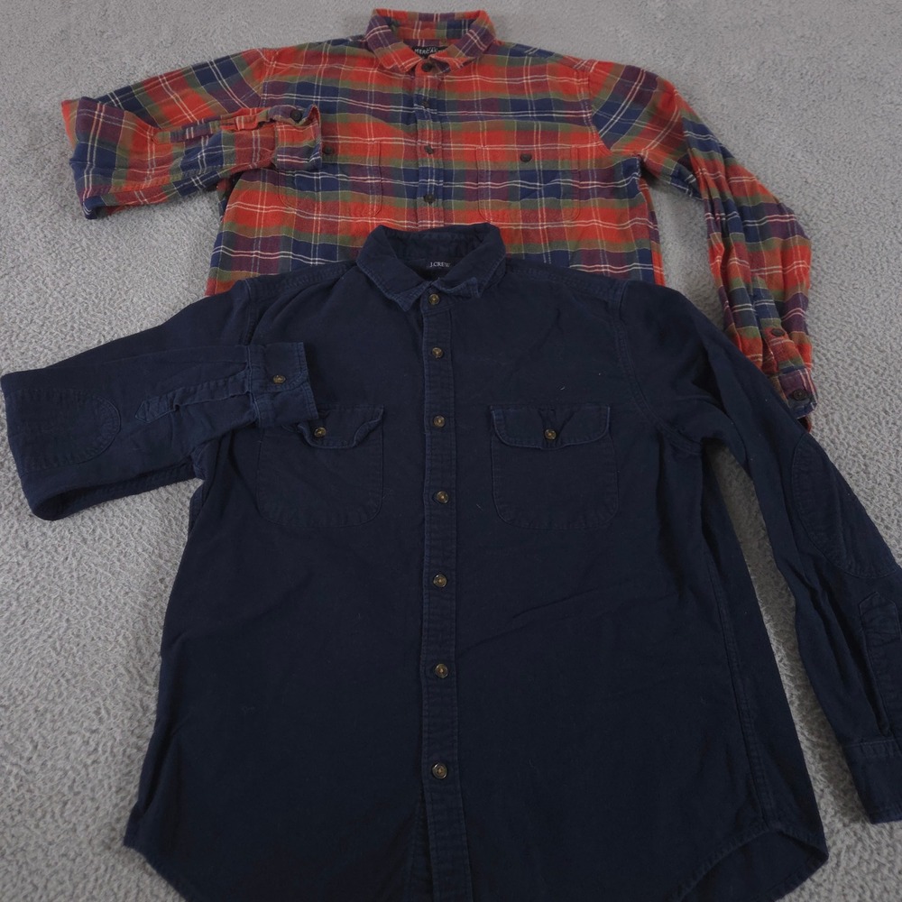 LOT OF 2 J.Crew Shirt Mens L Multi Mercantile Heavyweight Workshirt Elbow Patch